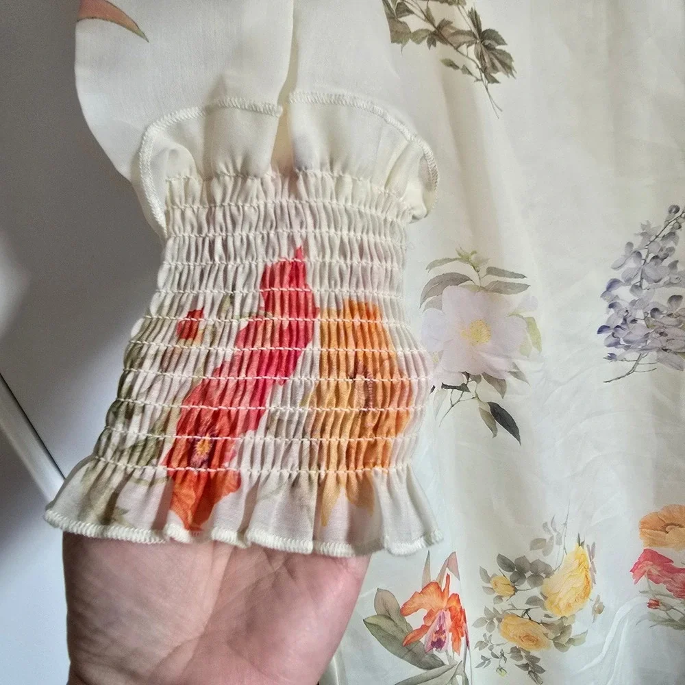 🆕️ *NWT* Anewsta‎ Floral Maxi Dress Ivory Sheer Long Sleeve Party Cocktail M - Picture 8 of 16